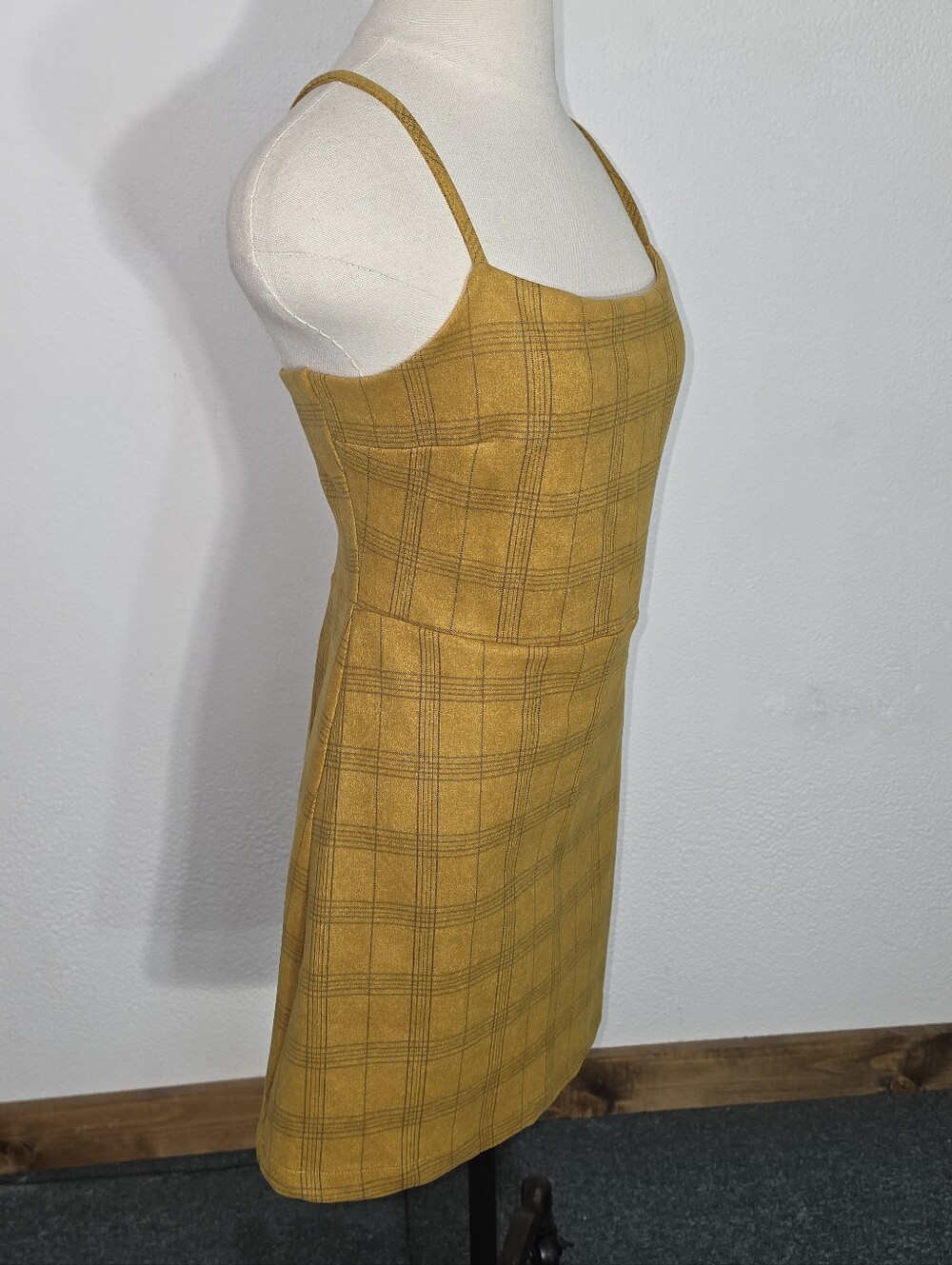 She + Sky Dress Tartan Plaid Sleeveless Preppy Y2K Style Mini Gold Size L - Picture 10 of 17